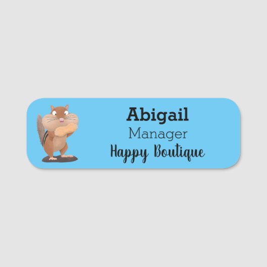Niedlicher lustiger großer Wangen-Chipmunk-Cartoon Namensschild (Vorderseite)