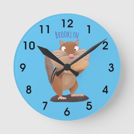Niedlicher lustiger großer Wangen-Chipmunk-Cartoon Runde Wanduhr (Vorderseite)