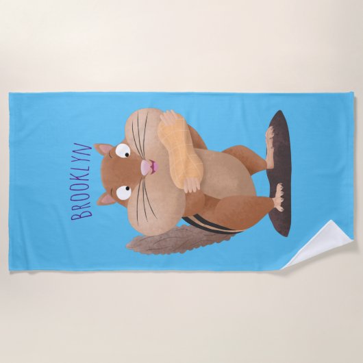 Niedlicher lustiger großer Wangen-Chipmunk-Cartoon Strandtuch (Vorderseite)