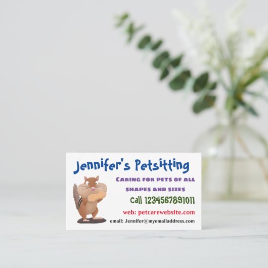 Niedlicher lustiger großer Wangen-Chipmunk-Cartoon Visitenkarte (Stehend Vorderseite)