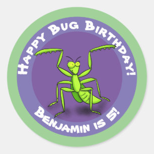 Niedlicher, lustiger, grüner Gottesanbeter Cartoon Runder Aufkleber