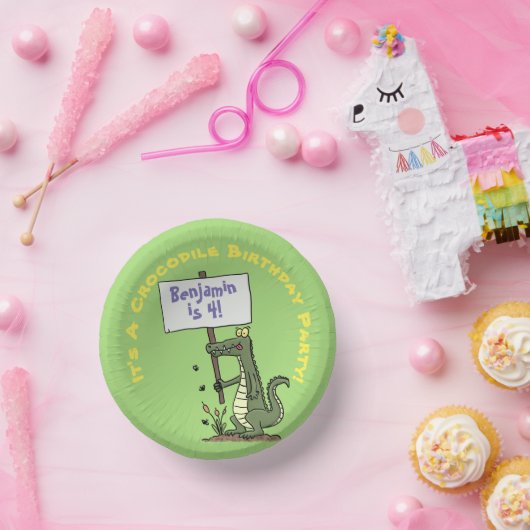 Niedlicher, lustiger, grüner Krokodil-Spaß-Cartoon Pappteller (Party)