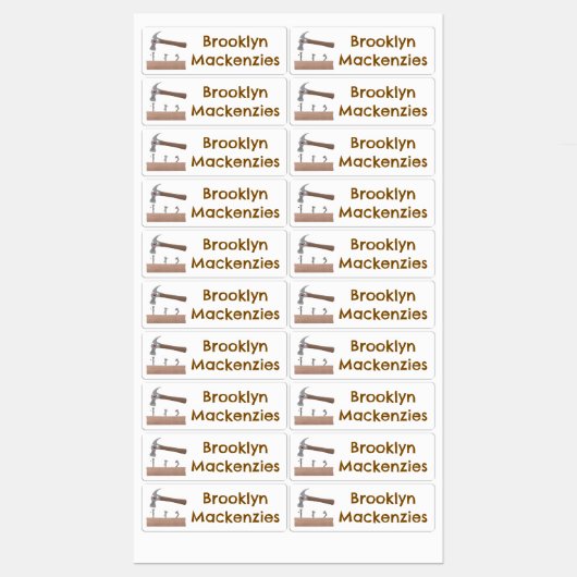 Niedlicher, lustiger Hammer und Nägel Cartoon pers Etiketten (Blatt)