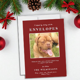 Niedlicher, lustiger Hund Red White Herringbone Feiertagskarte