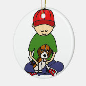 Niedlicher lustiger Junge mit seinem HundeCartoon Keramikornament (Links)