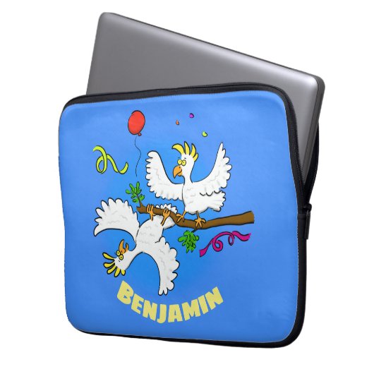 Niedlicher, lustiger Kakadavögel Party Cartoon Laptopschutzhülle (Vorderseite Links)