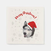 Niedlicher lustiger lächelnder Husky im Weihnachts Serviette (Vorderseite)