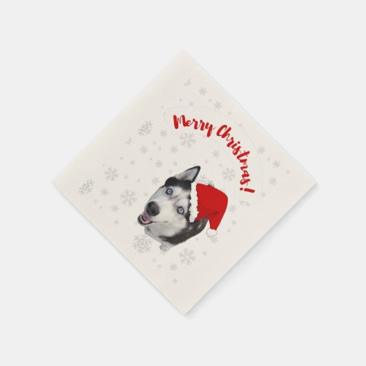 Niedlicher lustiger lächelnder Husky im Weihnachts Serviette (Ecke)