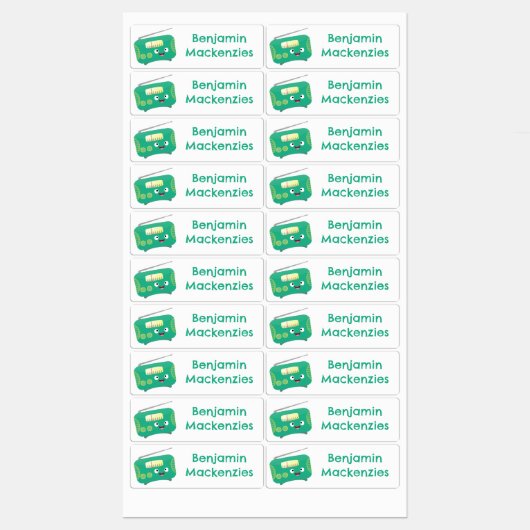 Niedlicher lustiger, lustiger Retro-Radio-Cartoon Etiketten (Blatt)