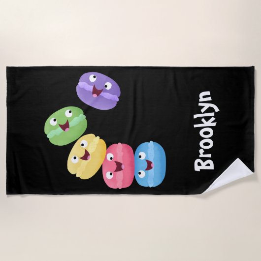 Niedlicher, lustiger Macaros Cartoon Illustrations Strandtuch (Vorderseite)