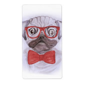 Niedlicher, lustiger Mops mit roter Brille und Bog (Vorne)