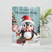 Niedlicher lustiger Pinguin. Einladung (Stehend Vorderseite)