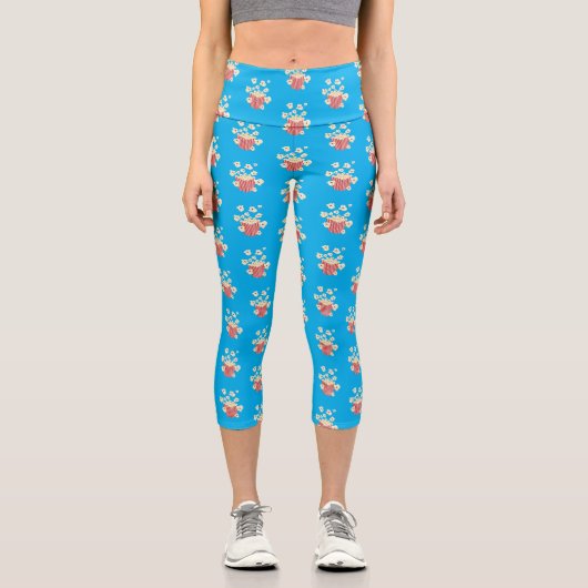 Niedlicher lustiger Popcorn-Cartoon Capri Leggings (Vorderseite)