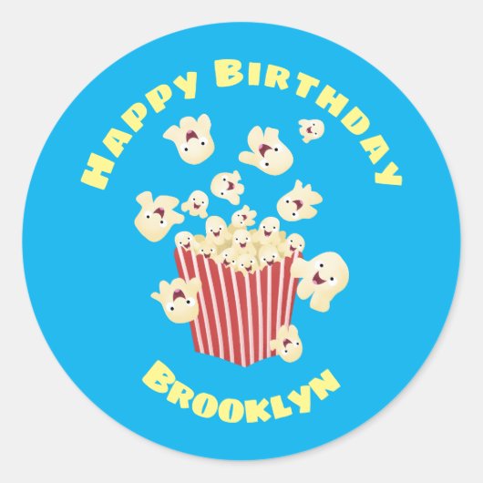 Niedlicher lustiger Popcorn-Cartoon Runder Aufkleber (Vorderseite)