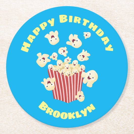 Niedlicher lustiger Popcorn-Cartoon Runder Pappuntersetzer (Vorderseite)