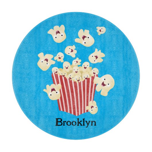 Niedlicher lustiger Popcorn-Cartoon Schneidebrett (Vorderseite)