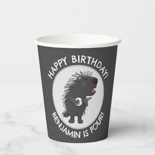 Niedlicher lustiger porcupine personalisierter Geb Pappbecher (Rückseite)
