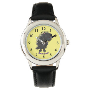 Niedlicher, lustiger Porcuppspiel Banjo Cartoon Armbanduhr