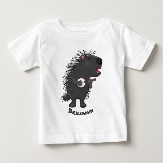 Niedlicher, lustiger Porcuppspiel Banjo Cartoon Baby T-shirt (Vorderseite)