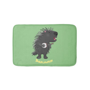 Niedlicher, lustiger Porcuppspiel Banjo Cartoon Badematte