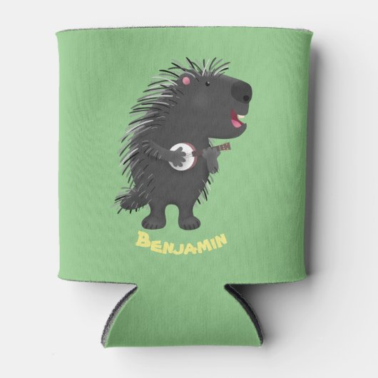 Niedlicher, lustiger Porcuppspiel Banjo Cartoon Dosenkühler (Vorderseite)