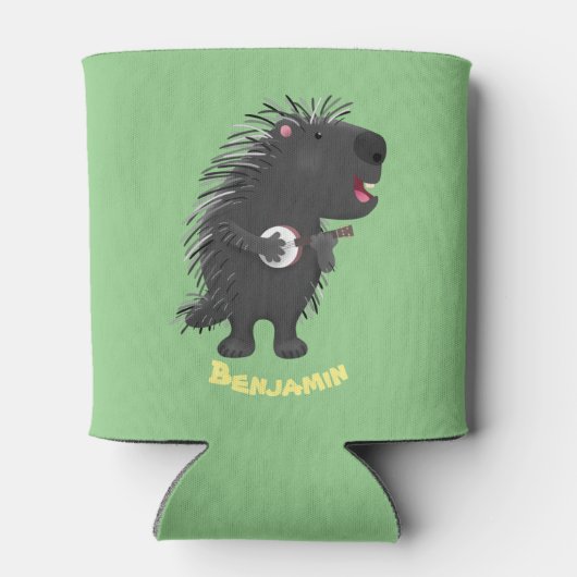 Niedlicher, lustiger Porcuppspiel Banjo Cartoon Dosenkühler (Rückseite)