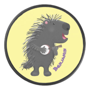 Niedlicher, lustiger Porcuppspiel Banjo Cartoon Eishockey Puck