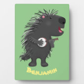 Niedlicher, lustiger Porcuppspiel Banjo Cartoon Fotoplatte (Vorderseite)