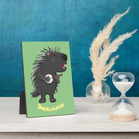 Niedlicher, lustiger Porcuppspiel Banjo Cartoon Fotoplatte (Seite)