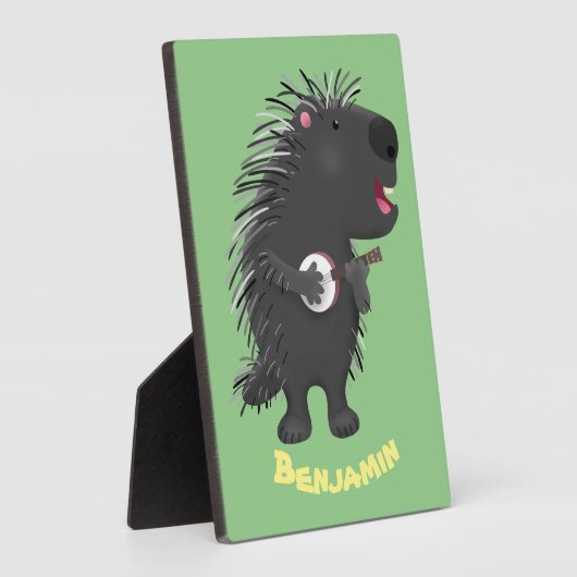 Niedlicher, lustiger Porcuppspiel Banjo Cartoon Fotoplatte (Seite)