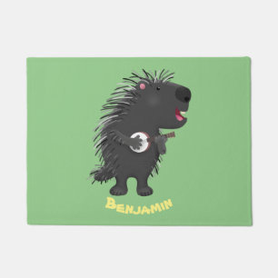 Niedlicher, lustiger Porcuppspiel Banjo Cartoon Fußmatte