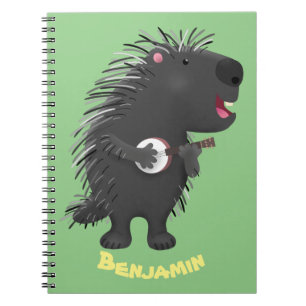 Niedlicher, lustiger Porcuppspiel Banjo Cartoon Notizblock