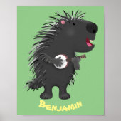 Niedlicher, lustiger Porcuppspiel Banjo Cartoon Poster (Vorne)