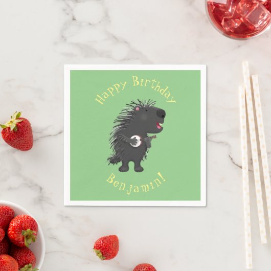 Niedlicher, lustiger Porcuppspiel Banjo Cartoon Serviette (Beispiel)