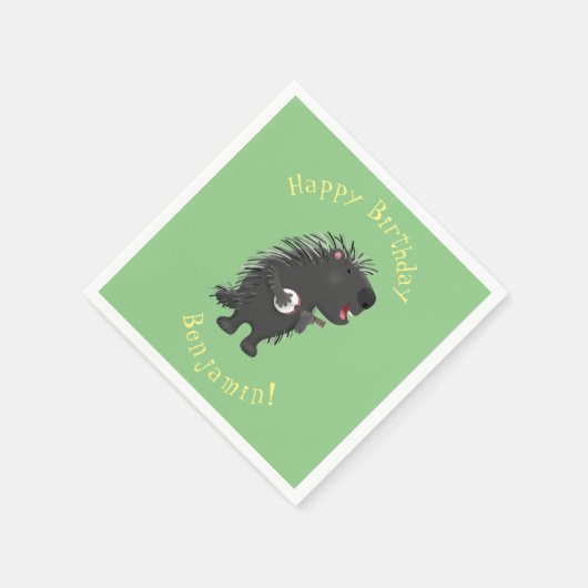 Niedlicher, lustiger Porcuppspiel Banjo Cartoon Serviette (Ecke)