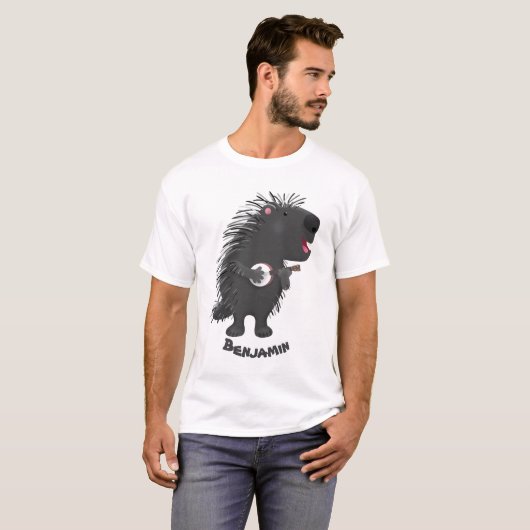 Niedlicher, lustiger Porcuppspiel Banjo Cartoon T-Shirt (Vorne ganz)