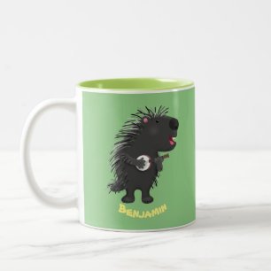 Niedlicher, lustiger Porcuppspiel Banjo Cartoon Zweifarbige Tasse