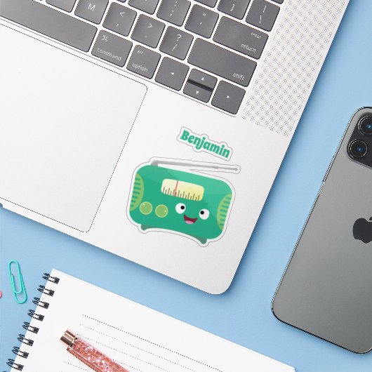 Niedlicher, lustiger Retro-Cartoon Aufkleber (Laptop mit iPhone)