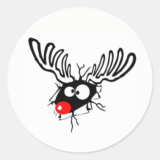 Niedlicher lustiger Rudolph, der rot genähte Weihn Runder Aufkleber (Vorderseite)