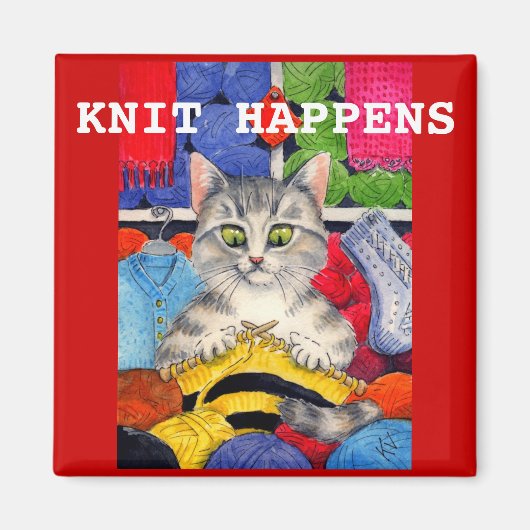 Niedlicher lustiger Strickkittenmagnet Magnet (Vorne)