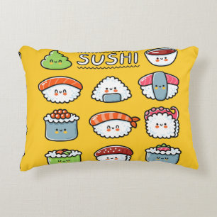 Niedlicher, lustiger Sushi Maki Brötchen Cartoon n Dekokissen