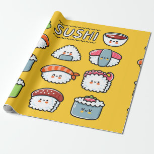 Niedlicher, lustiger Sushi Maki Brötchen Cartoon n Geschenkpapier