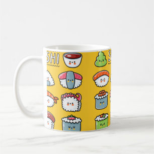 Niedlicher, lustiger Sushi Maki Brötchen Cartoon n Kaffeetasse