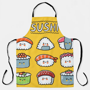 Niedlicher, lustiger Sushi Maki Brötchen Cartoon n Schürze