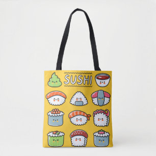 Niedlicher, lustiger Sushi Maki Brötchen Cartoon n Tasche