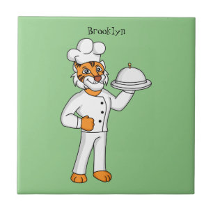 Niedlicher lustiger Tiger Koch Cartoon Illustratio Fliese