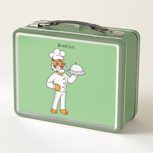 Niedlicher lustiger Tiger Koch Cartoon Illustratio Metall Brotdose (Rückseite)