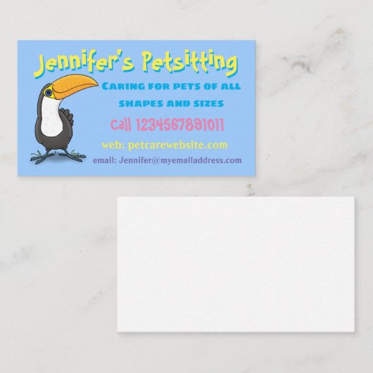 Niedlicher lustiger Toucan-Sitzservice für Vögel Visitenkarte (Vorne/Hinten)