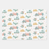 Niedlicher lustiger Transport und Tiere. Baby-Must Geschenkpapier Set (Vorderseite 3)