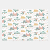 Niedlicher lustiger Transport und Tiere. Baby-Must Geschenkpapier Set (Vorderseite)